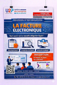 Affiche réunion facturation électronique Corte en partenariat avec HUB et INCU